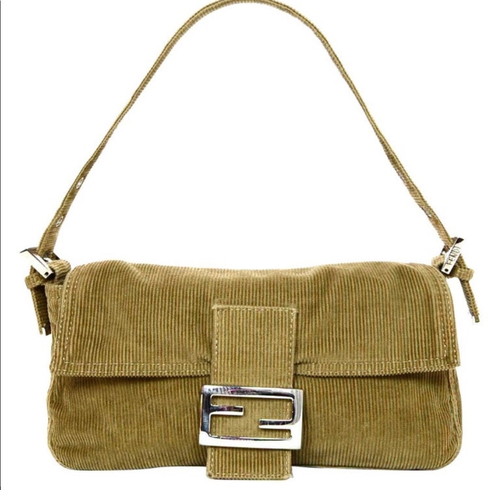 Fendi Beige Corduroy Baguette Bag Authentic Y2K